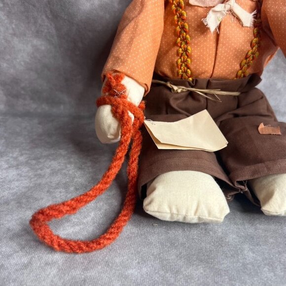 VTG Handmade Rag Doll Orange Dot Shirt Suspenders Toy Slingshot in Rear Pocket - Picture 3 of 9